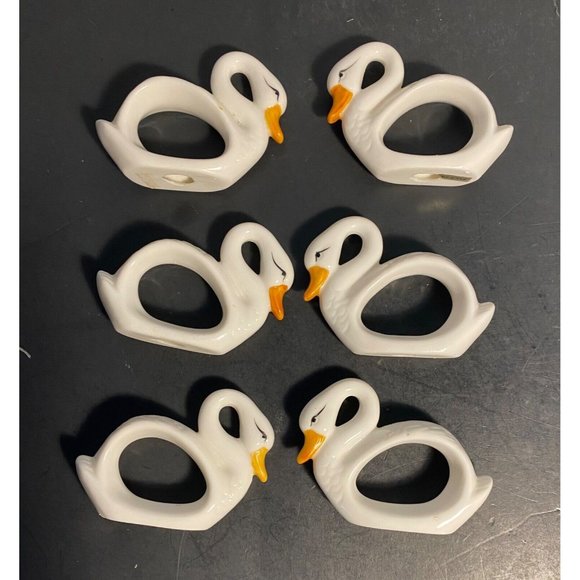 Unbranded Other - White Swan Napkin Rings Set of 6 Ceramic  Swans Made in Taiwan